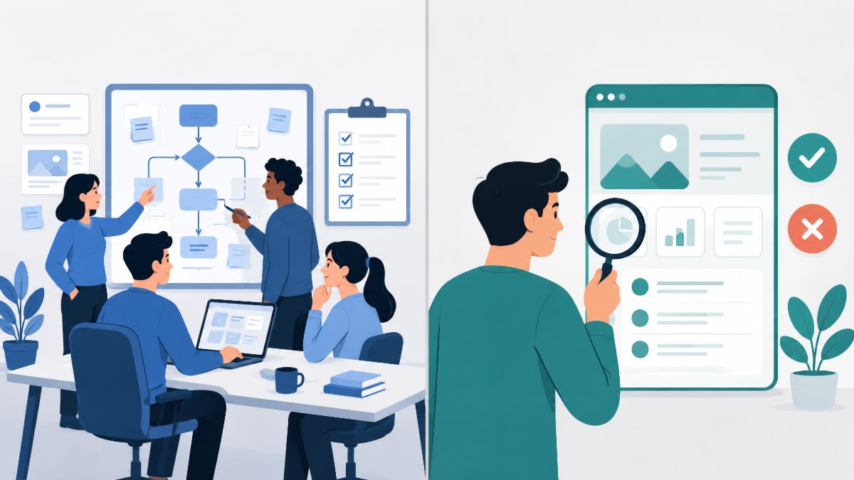 Illustration contrasting quality assurance and quality control in a software team